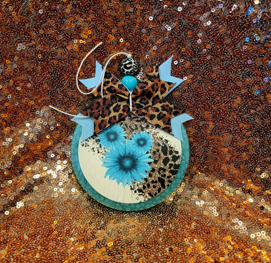 Turquoise Sunflower with Cheetah Print Freshie