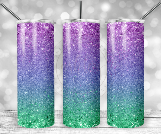 Customizable Purple, Blue, and Green Glitter Tumbler