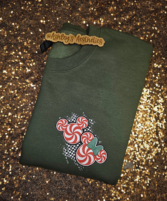 Peppermint Christmas Pocket and Back Crewneck Sweater