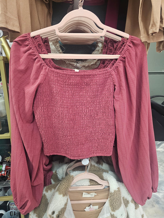 Mauve Smocked Squareneck Top