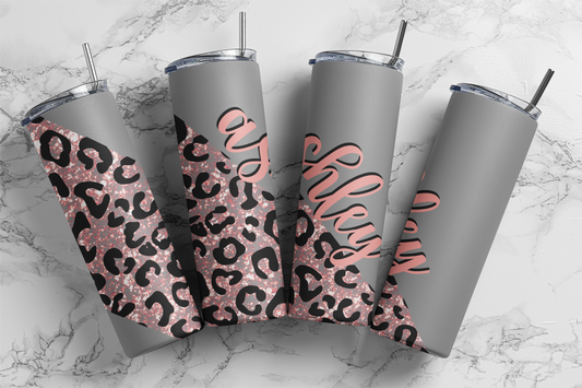 Pink Leopard Slash with Customizable Name Tumbler