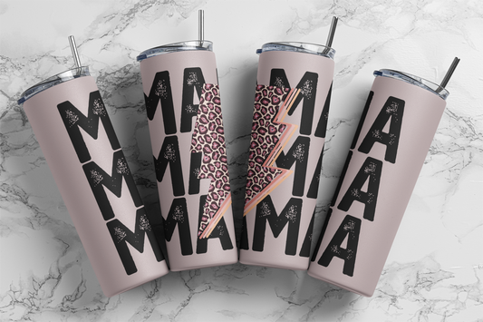 Distressed Mama Cheetah Lightning Bolt Tumbler