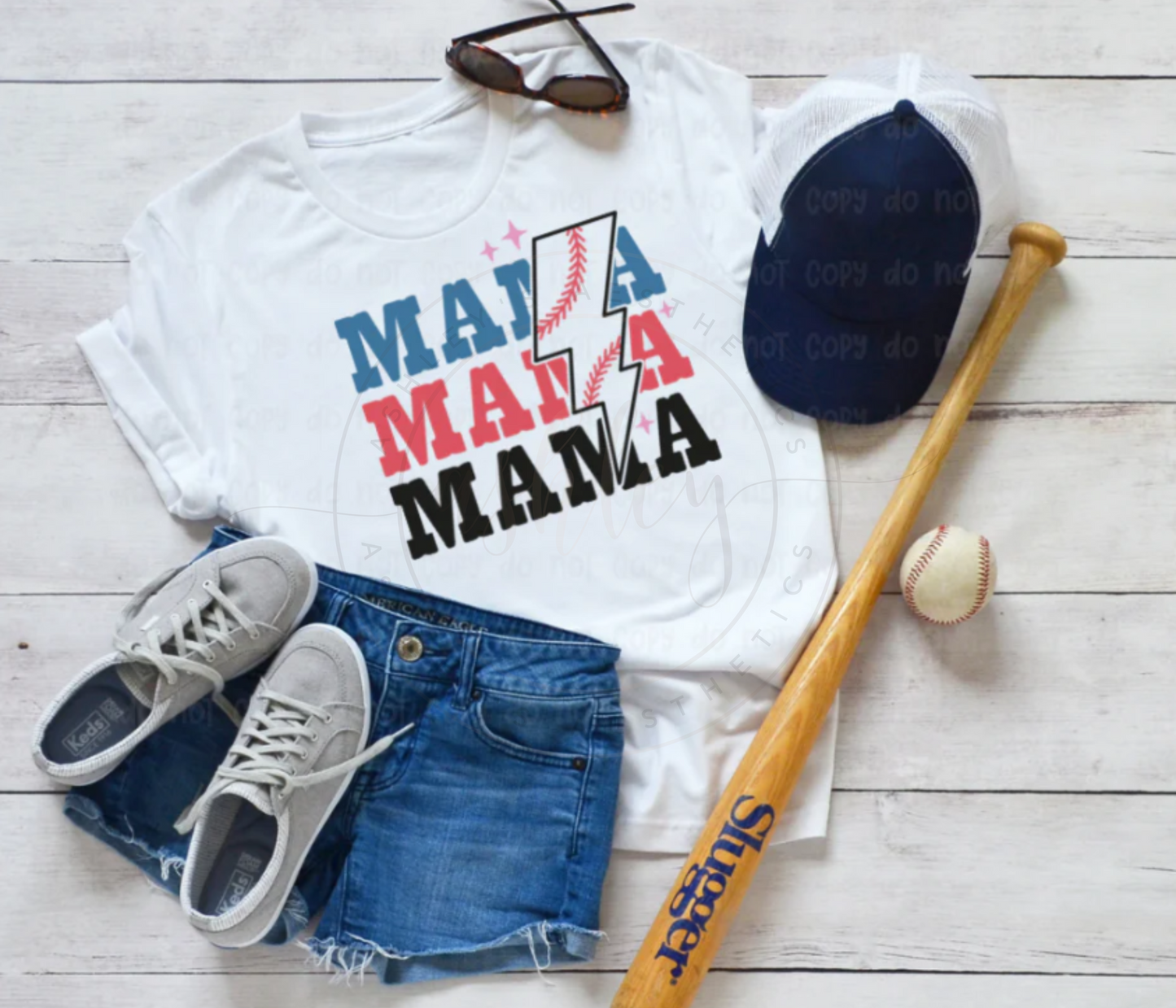 Mama Baseball Lightning Bolt