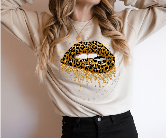 Gold Dripping Cheetah Print Lips