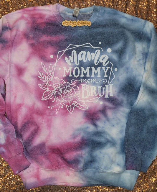 Mama Mommy Mom Bruh Navy/Pink Infusion Tie Dye Crewneck Sweater