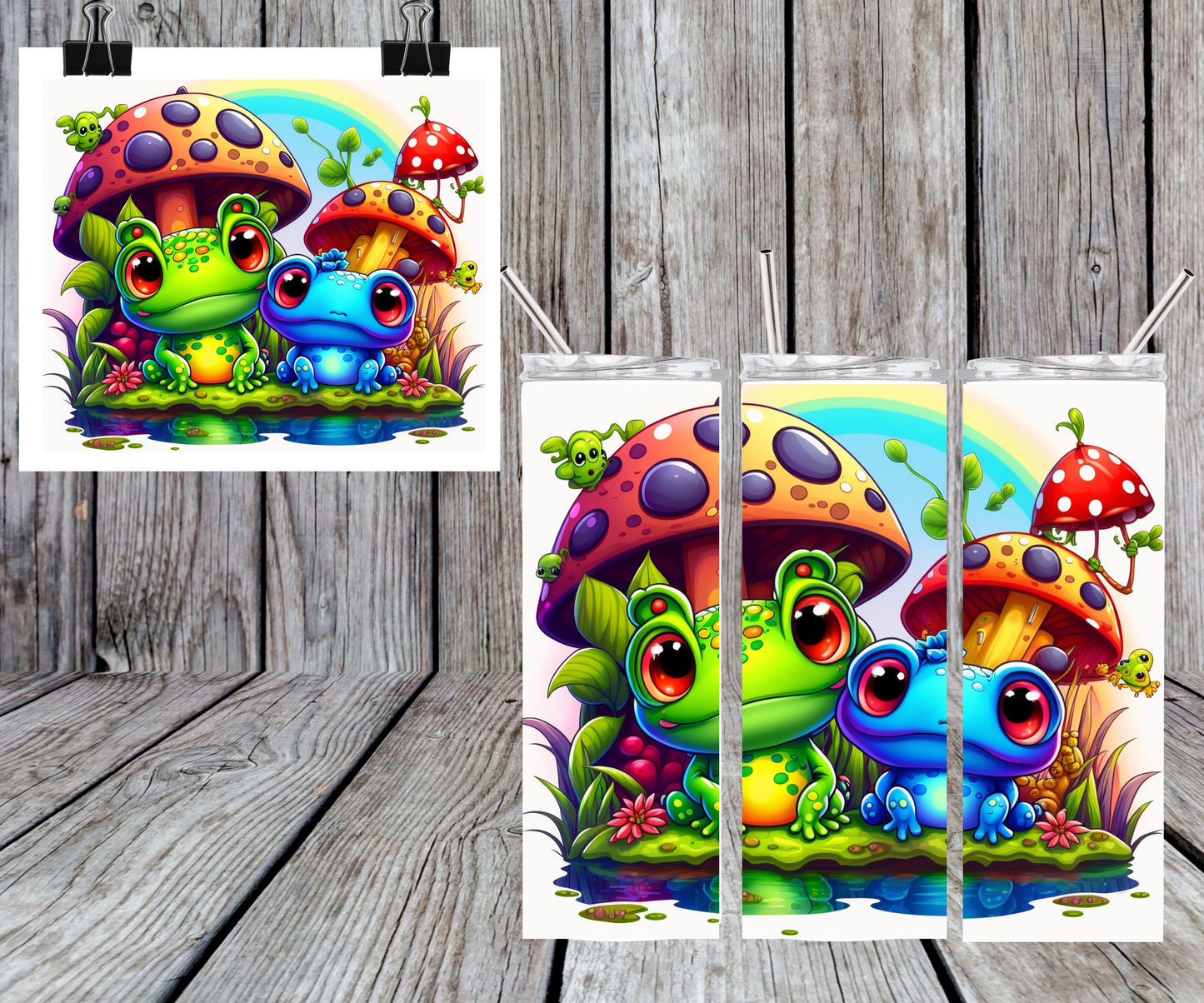 Neon Frogs and Mushrooms Tumbler