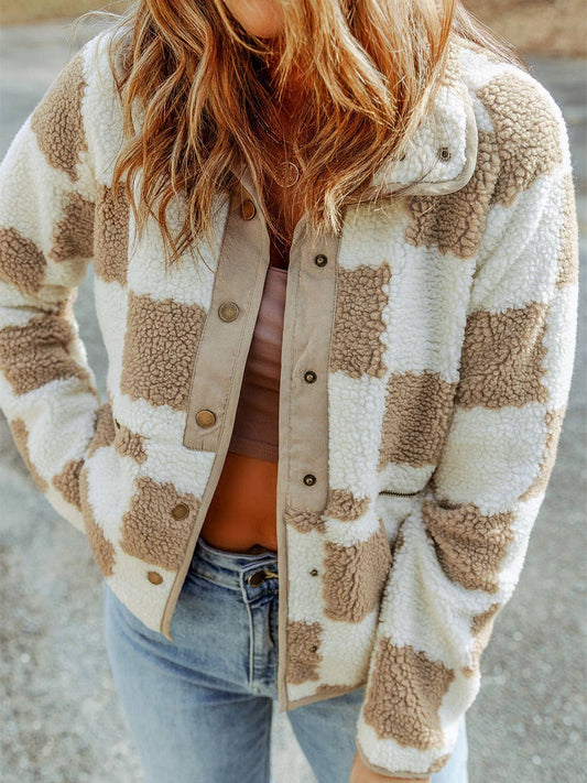 Checkered Tan Sherpa Jacket