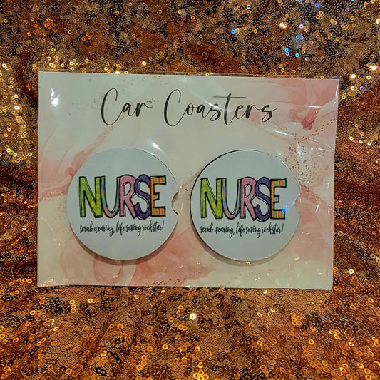 Nurse Scrub Wearing, Life Saving Rockstar Neoprene Car Coasters