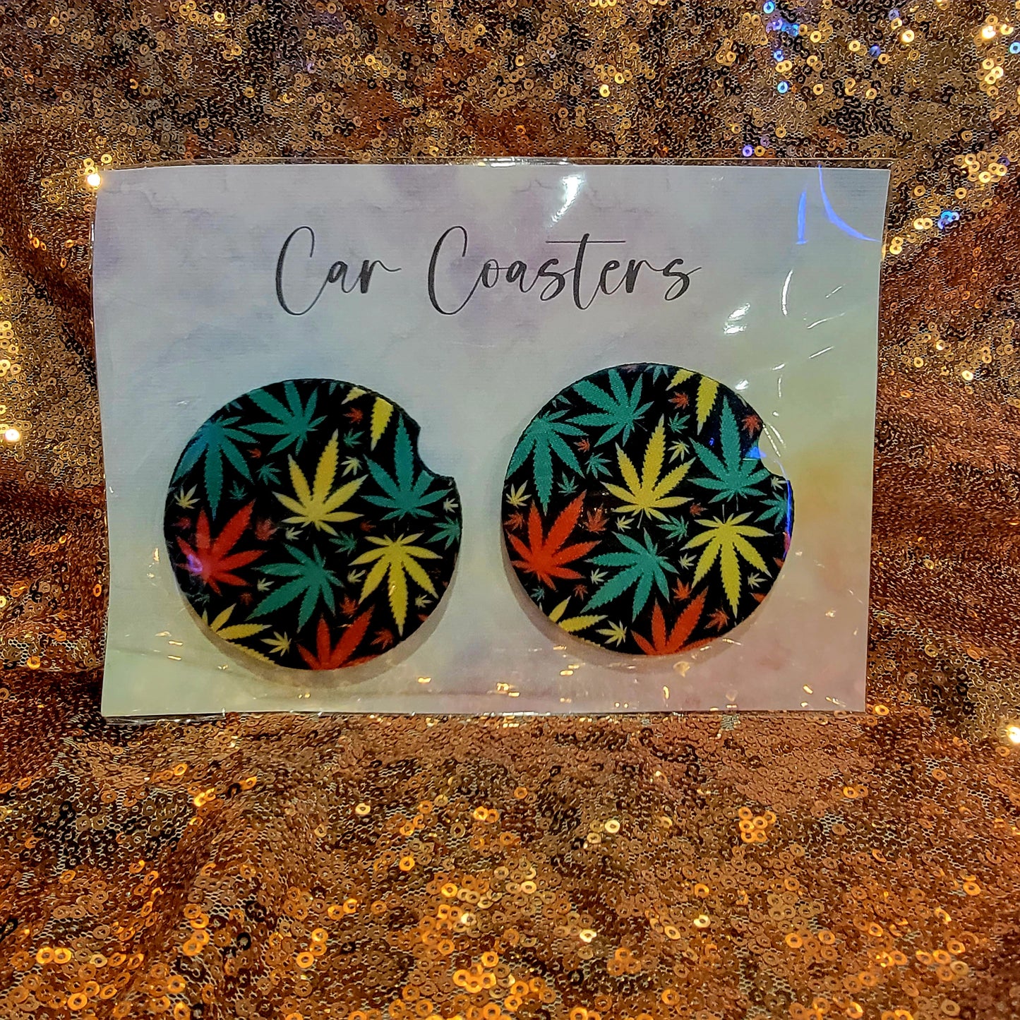 Rasta Colored Weed Leaves Neoprene Car Coasters