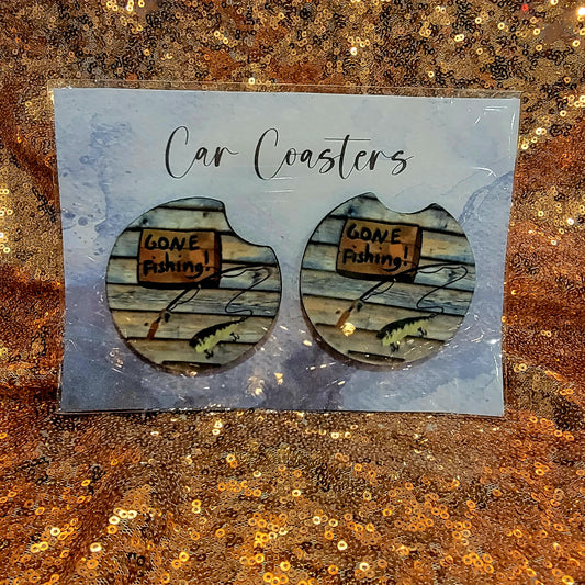 Gone Fishing Neoprene Car Coasters