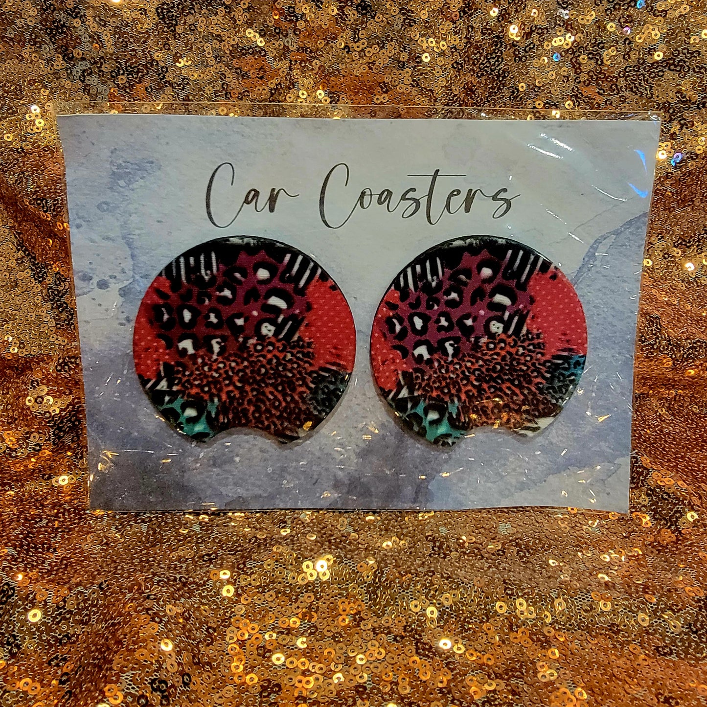 Multi Colored Leopard Print Neoprene Car Coasters