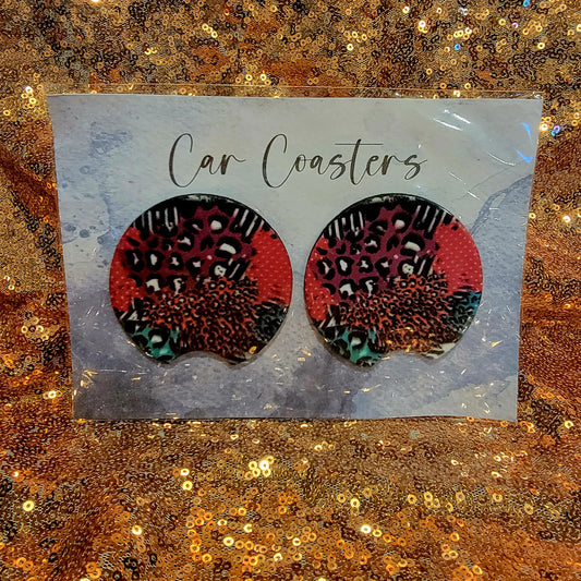 Multi Colored Leopard Print Neoprene Car Coasters