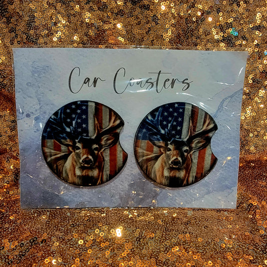 Deer and American Flag Neoprene Car Coasters