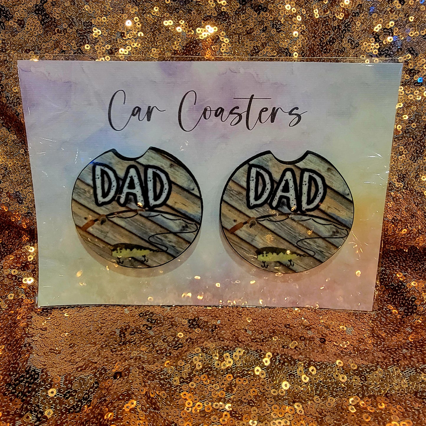 Dad Fishing Pole Neoprene Car Coasters