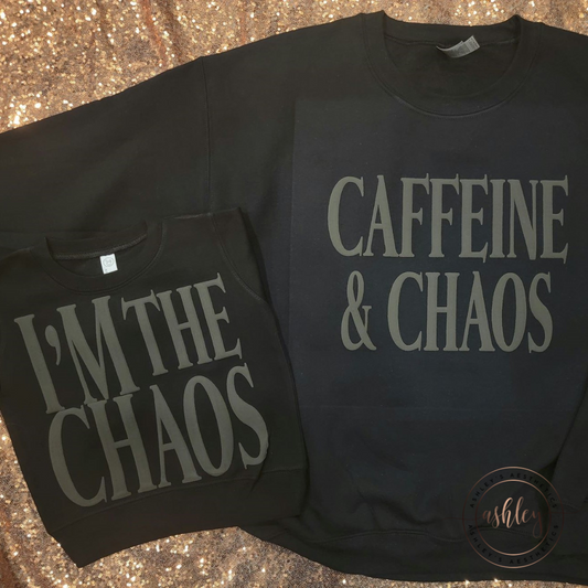 Matching Caffeine and Chaos & I'm the Chaos Black Puff Bundle