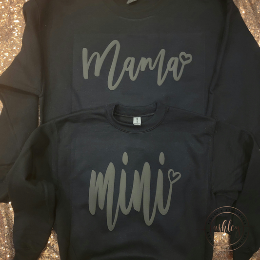 Matching Mama & Mini Cursive Heart Black Puff Bundle