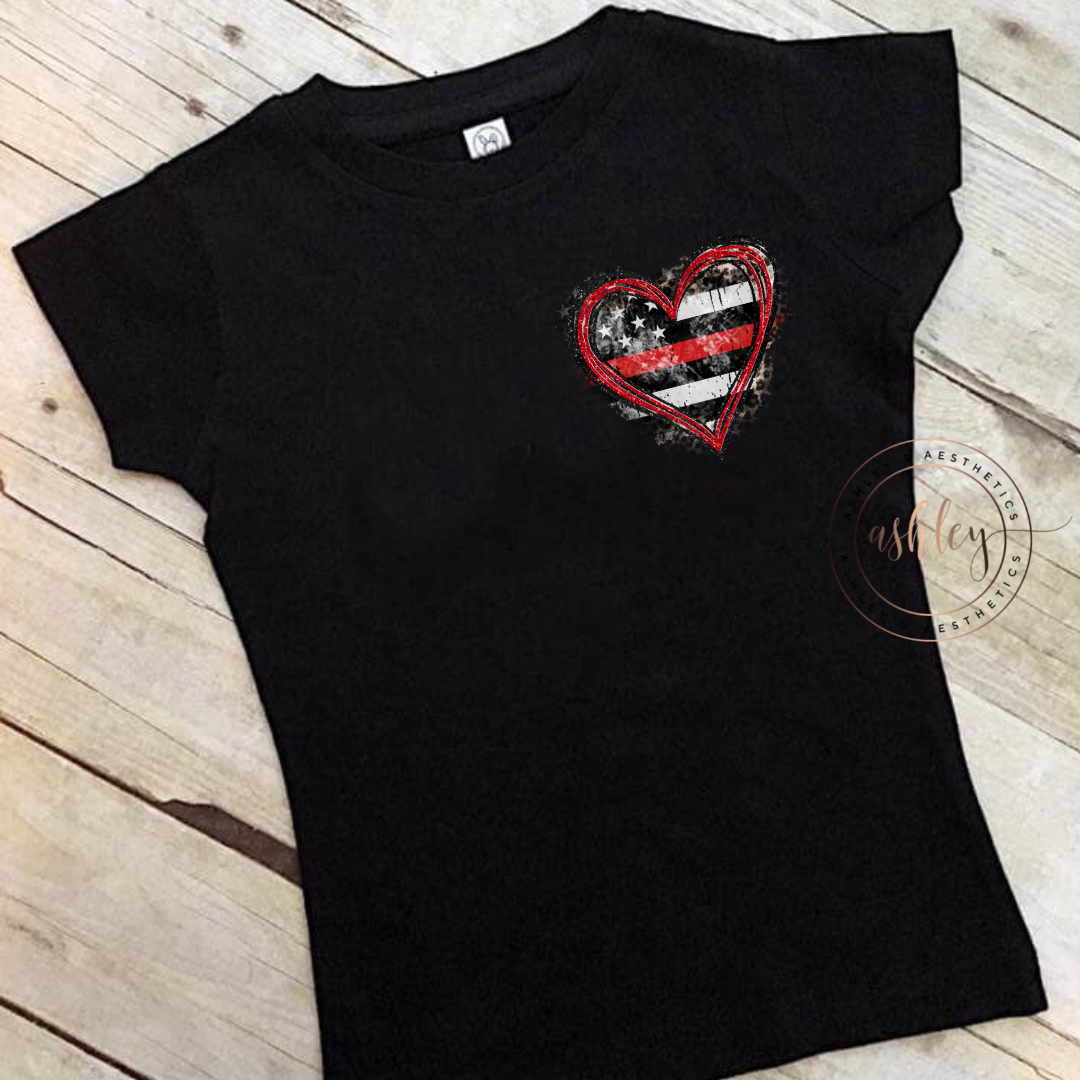 Red Line Firefighter Heart Pocket Logo